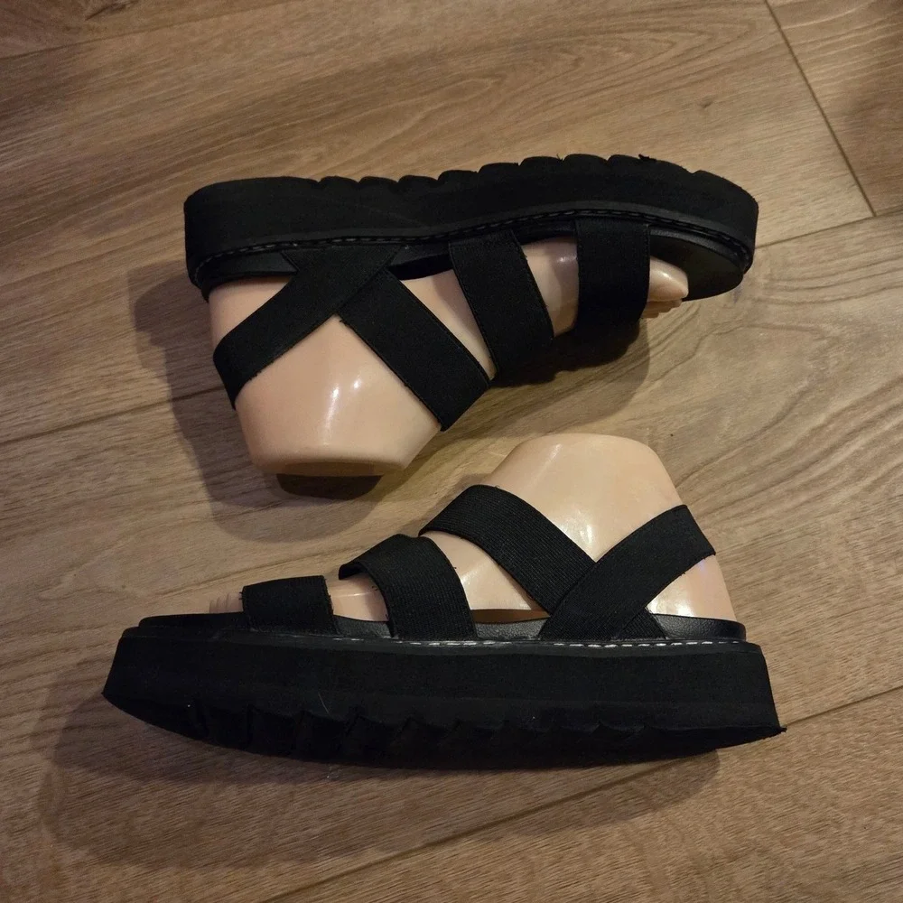 Madden‎ Girl Black Elastic Triple Strap Platform Lug Sole Sandals Slingback